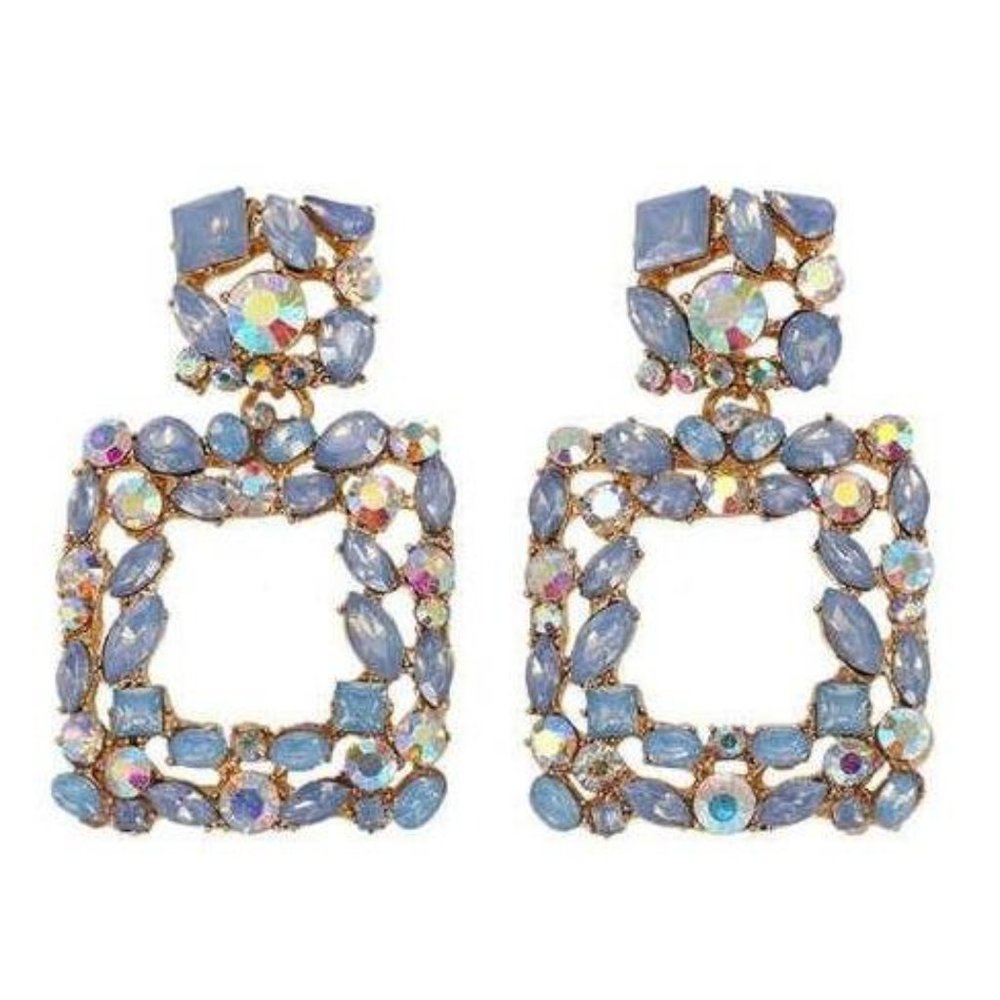 Rhinestone Square Earring(Blue)